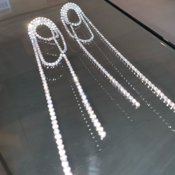 Anthropologie Shashi Vroom Long Rhinestone Prom Earrings - Picture 9 of 12